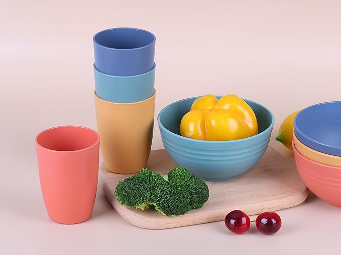 Wheat Straw Unbreakable Cup - 12 oz Reusable Drinking Glasses Sets for Kitchen, Home - Dishwasher Safe Tumbler - BPA Free & Eco-Friendly (12Pcs/6Color)