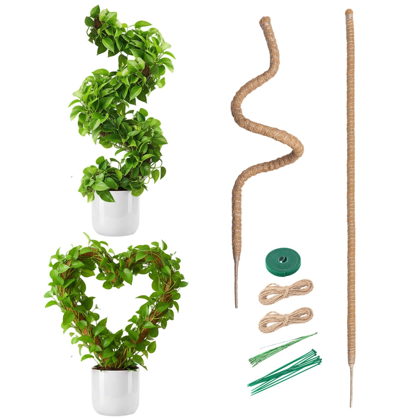 Mcbazel 2 Pack 63 Inch Bendable Moss Pole for Plants Monstera - Extra Tall 5.2ft Coco Coir Plant Support Stakes for Large Indoor Climbing Vines - Flexible Totem Stick Kit with Rope, Wire & Ties