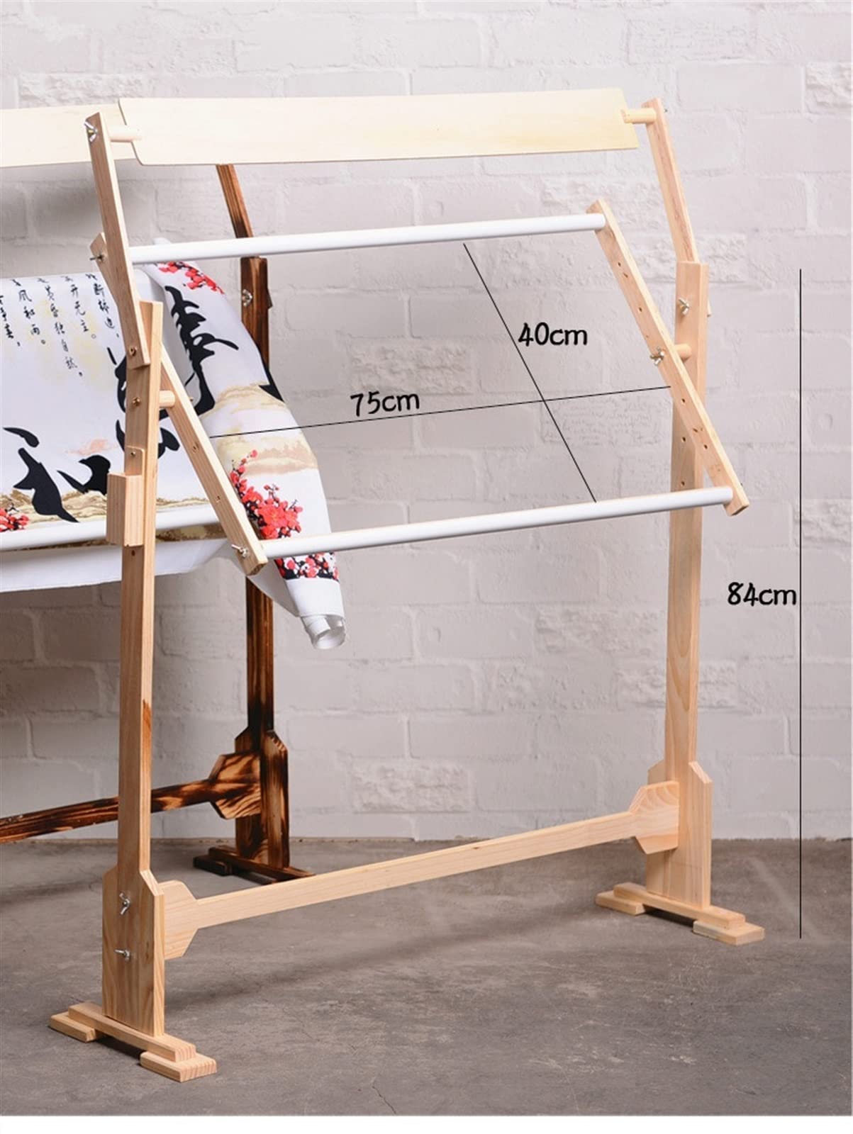 ELUKHT Adjustable Cross Stitch Frame Stand,Cross Stitch Floor Stand Wooden Needlework Table Lap Floor-Standing Scroll Frame Holder for Table and Couch, Wood, Brown,with Embroidery Frame