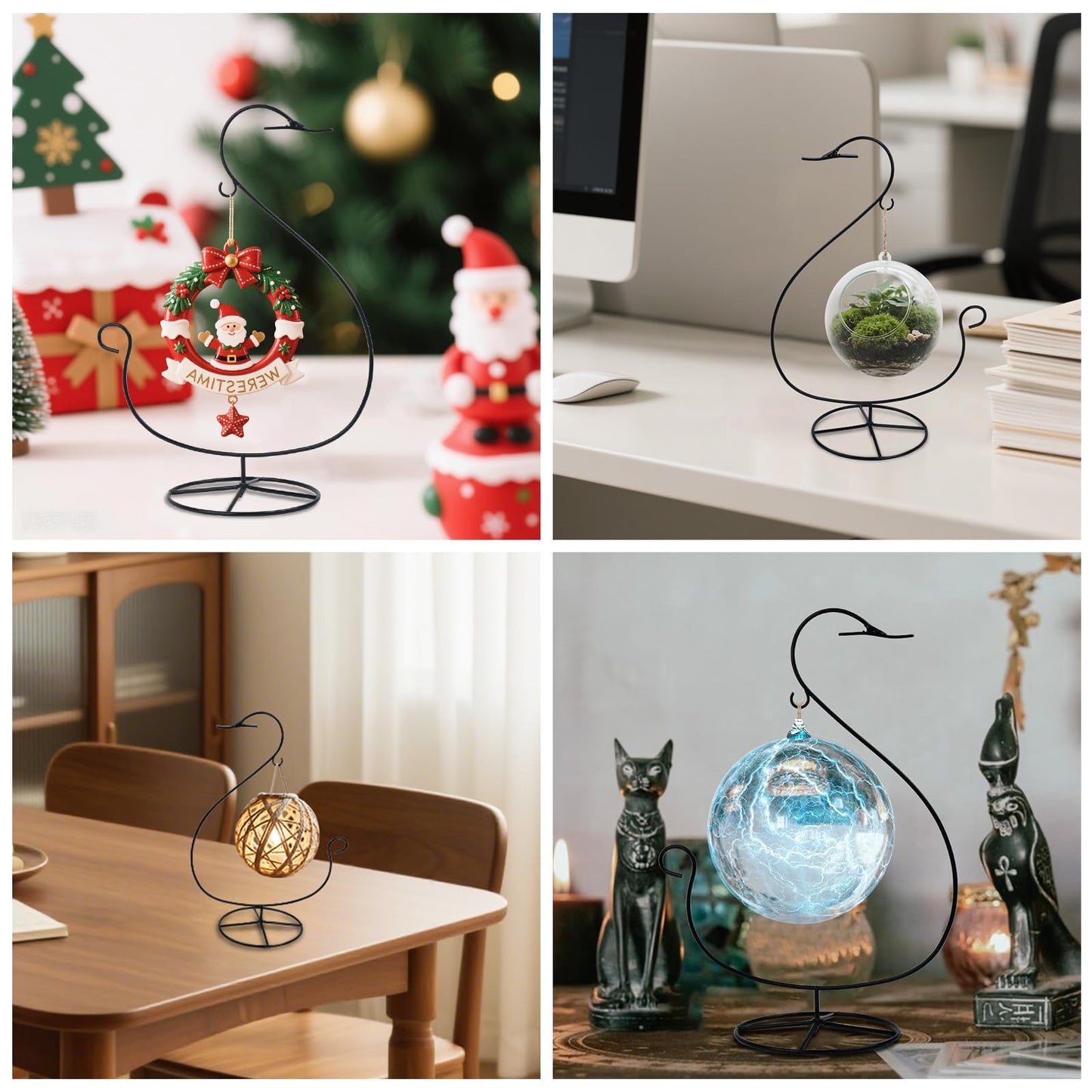Handbanary 12 Inch Ornament Display Stand, Glass Ball & Air Plant Holder Terrariums Hanger, Black Iron Wire Hanging Hook for Christmas Halloween, Home and Office Decor (Swan Shape 1 Pcs)