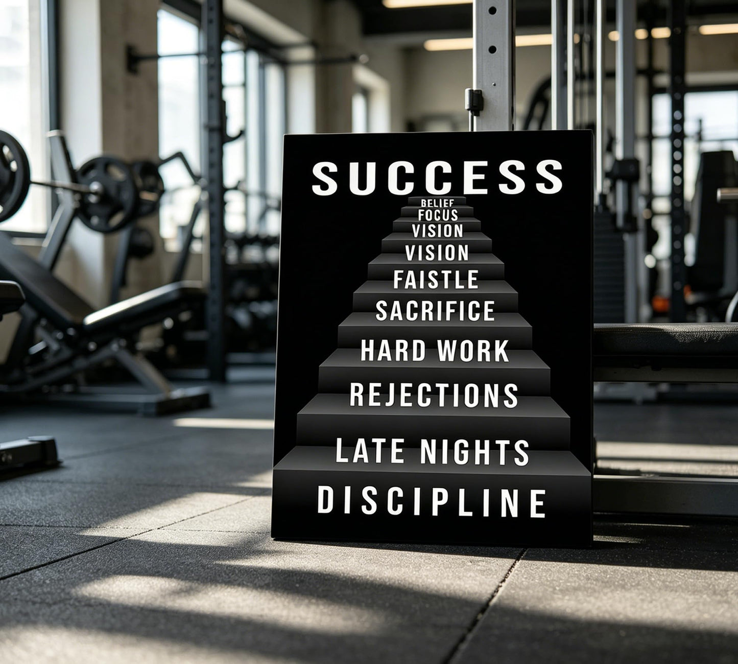 Inspirational Canvas Wall Art,Success Stairs Painting Picture Wall Decor,Black Motivational Poster Print Artwork,Positive Work Quotes for Men Bedroom Living Room Office Home Decoration,12x16 Inch