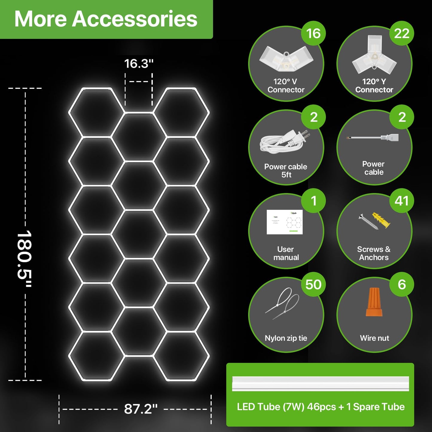 Glitgate Hexagon Garage Lights, Car Detailing & Gym, 476W 52360LM LED Shop Light, 6500K Hexagon Ceiling Light Grid, Modern LED Ceiling Light for Showroom Barber Shop