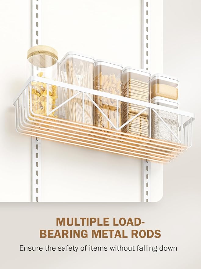 Delamu Adjustable Over the Door Pantry Organizer, 9-Tier Metal Pantry Organization and Storage for Kitchen, Hanging Spice Rack Seasoning Shelves, Cabinet Door Organizer for Easy Install, 16" White