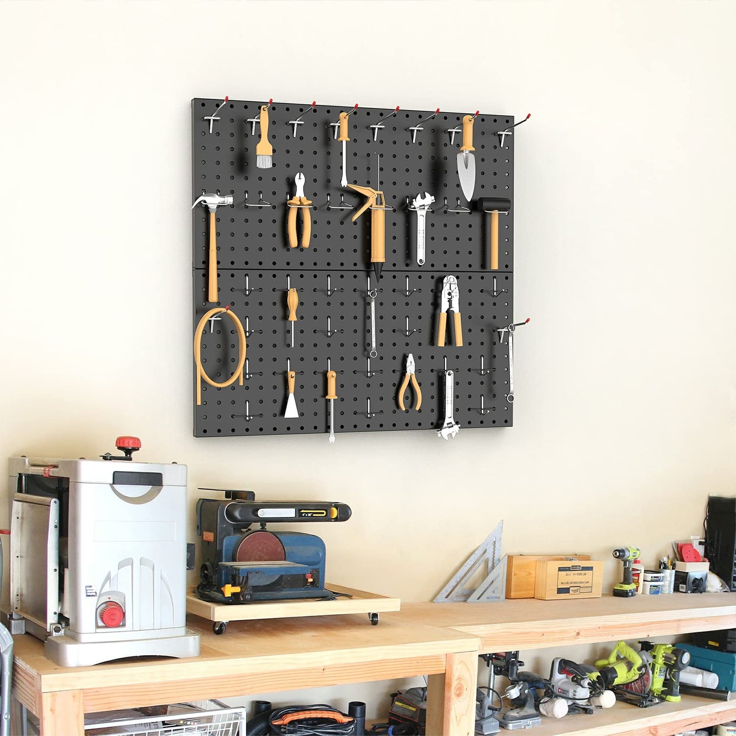 TORACK Metal Pegboard Wall Organizer 24" x 24" or 12" x 48", 70 PCS Tools Storage Pegboard for Garage Tool Organizer Peg Board with Pegboard Hooks for Workbench(Black)