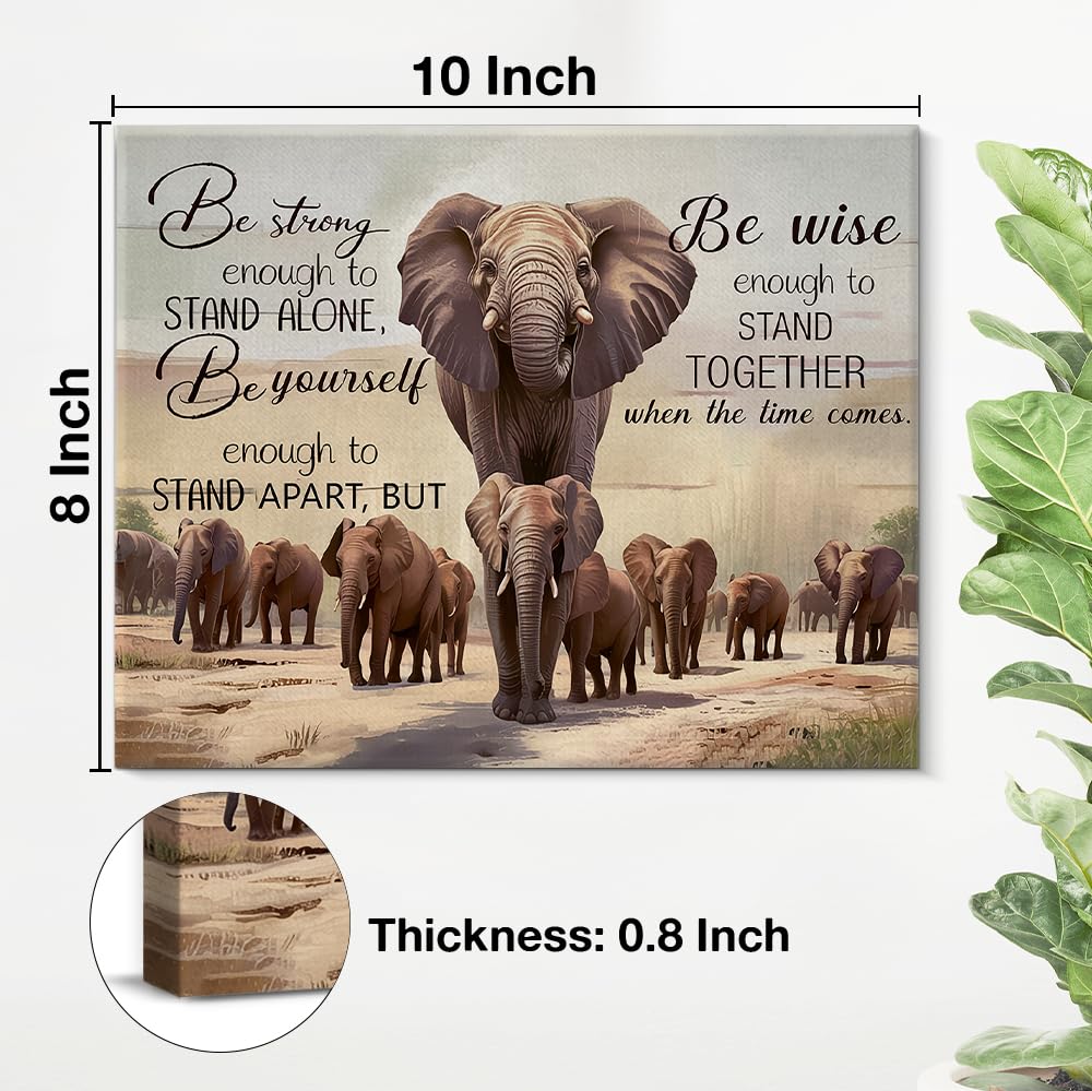 Inspirational Elephant Canvas Wall Art Be Strong African Elephants Print Poster Framed Painting Artwork for Home Bedroom Living Room Wall Decoration 8x10 Inch