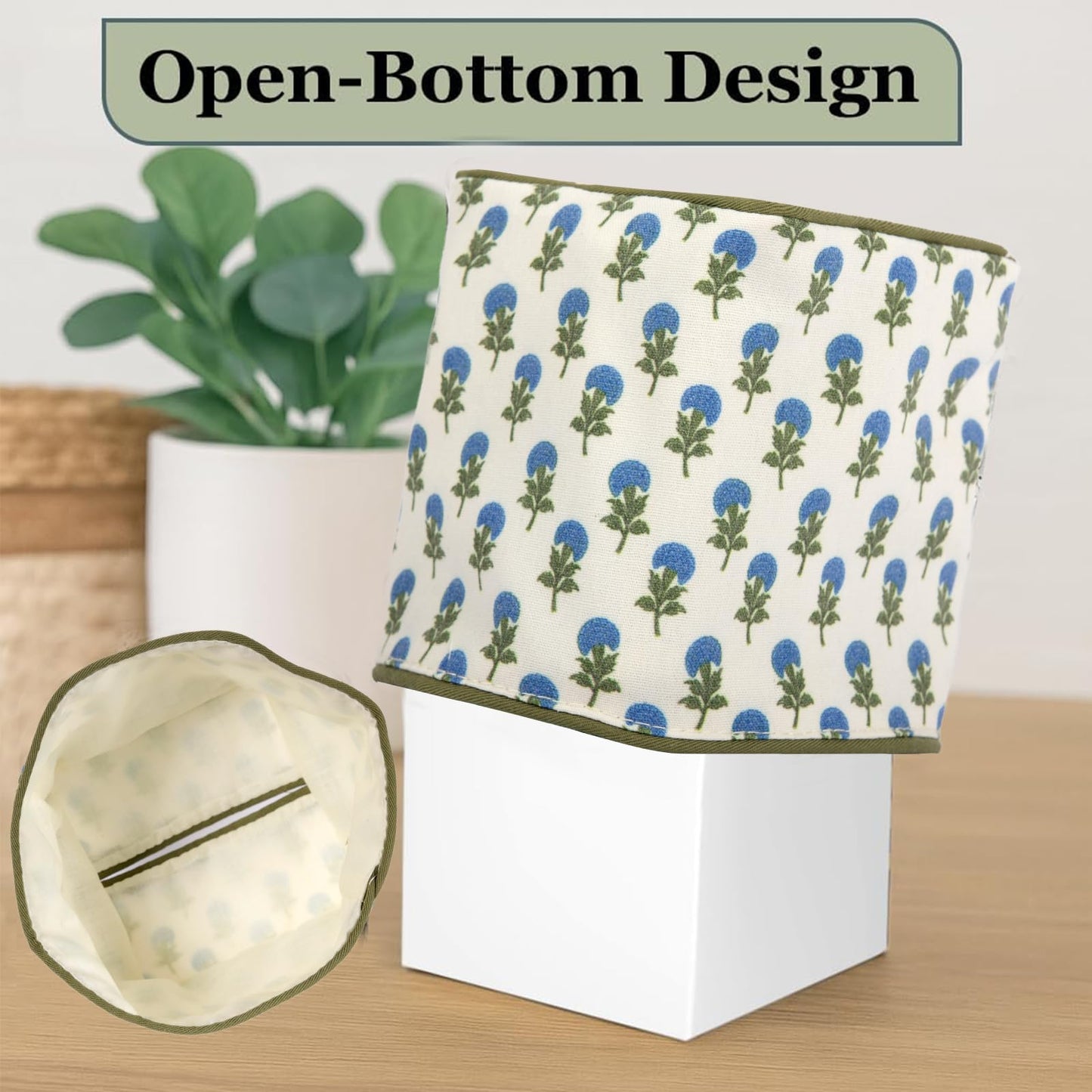 3Pcs Blue Flower Cotton Tissue Box Cover Hand Block Printed 5" x 5" x 5.5" Square Soft Reusable Floral Napkin Holder for Home Kitchen Dining Bathroom Office Cafe (Blue)