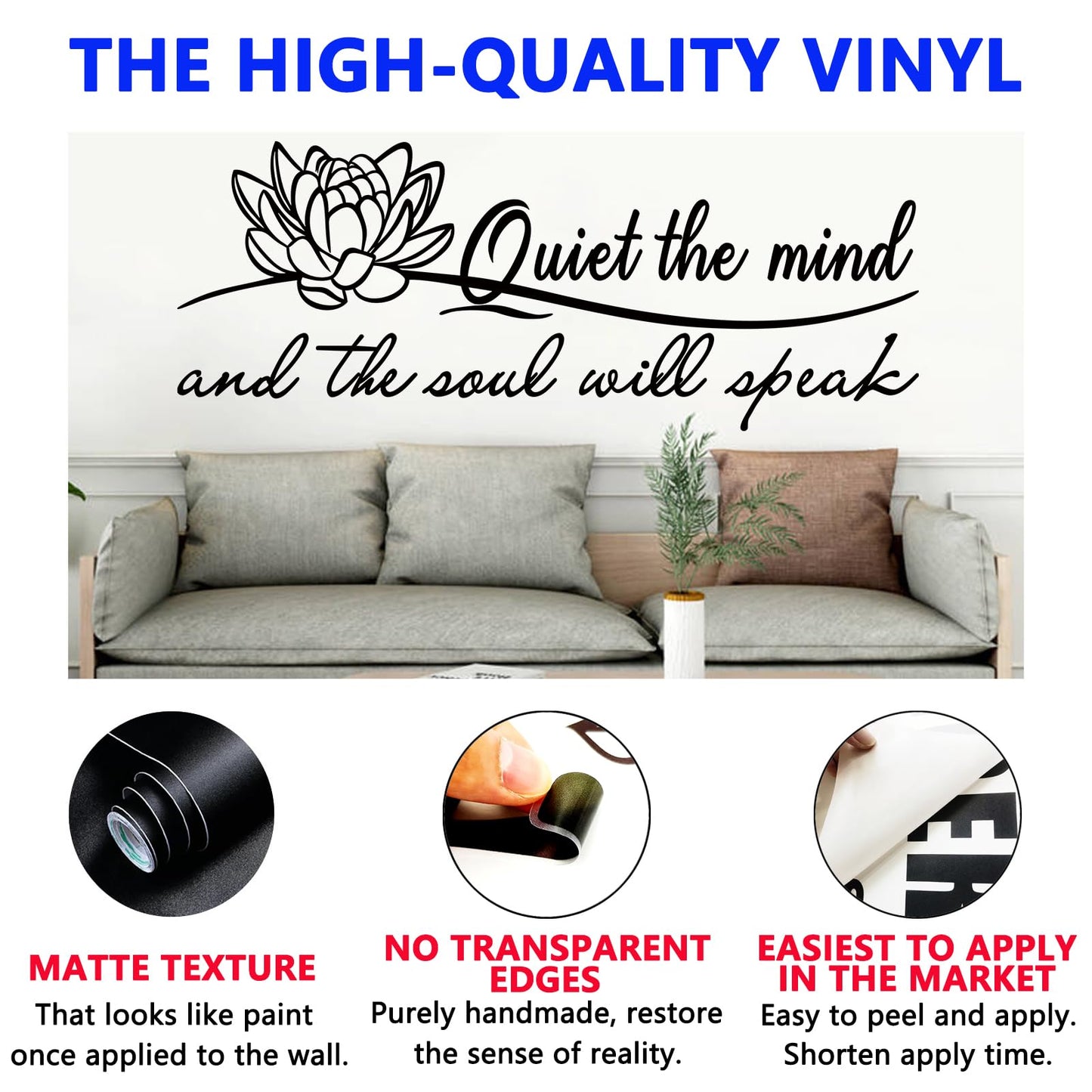 SEATUNE Yoga Pilates Wall Stickers - Inspirational Quotes Motivational Wall Decals - Bathroom Bedroom Living Room Home Vinyl Art Wall Decor - Quiet The Mind and The Soul Will Speak 23"X9"