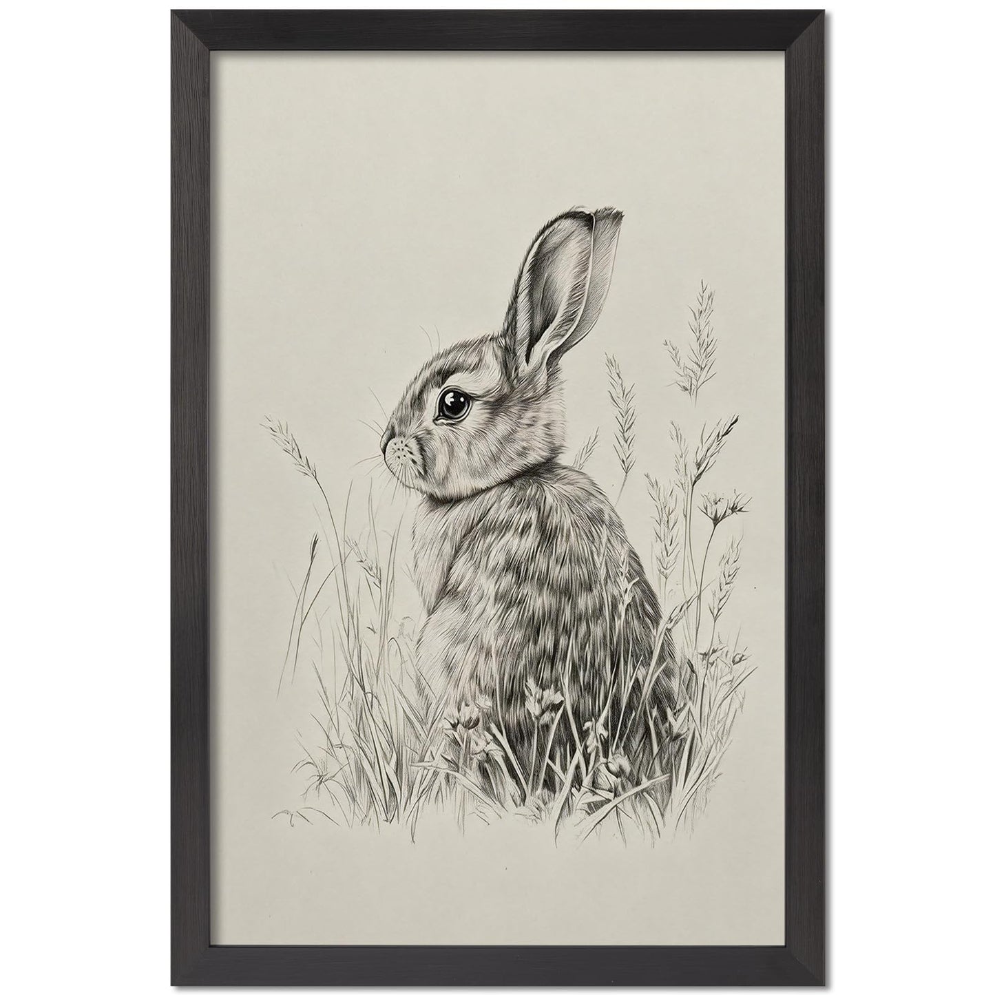 Wild Rabbit Wall Art, 8X10 Inch Black Framed Nature Wildlife Art Poster, Black And White Animal Canvas Print, Farmhouse Wall Decor For Living Room Bedroom Office Ready To Hang