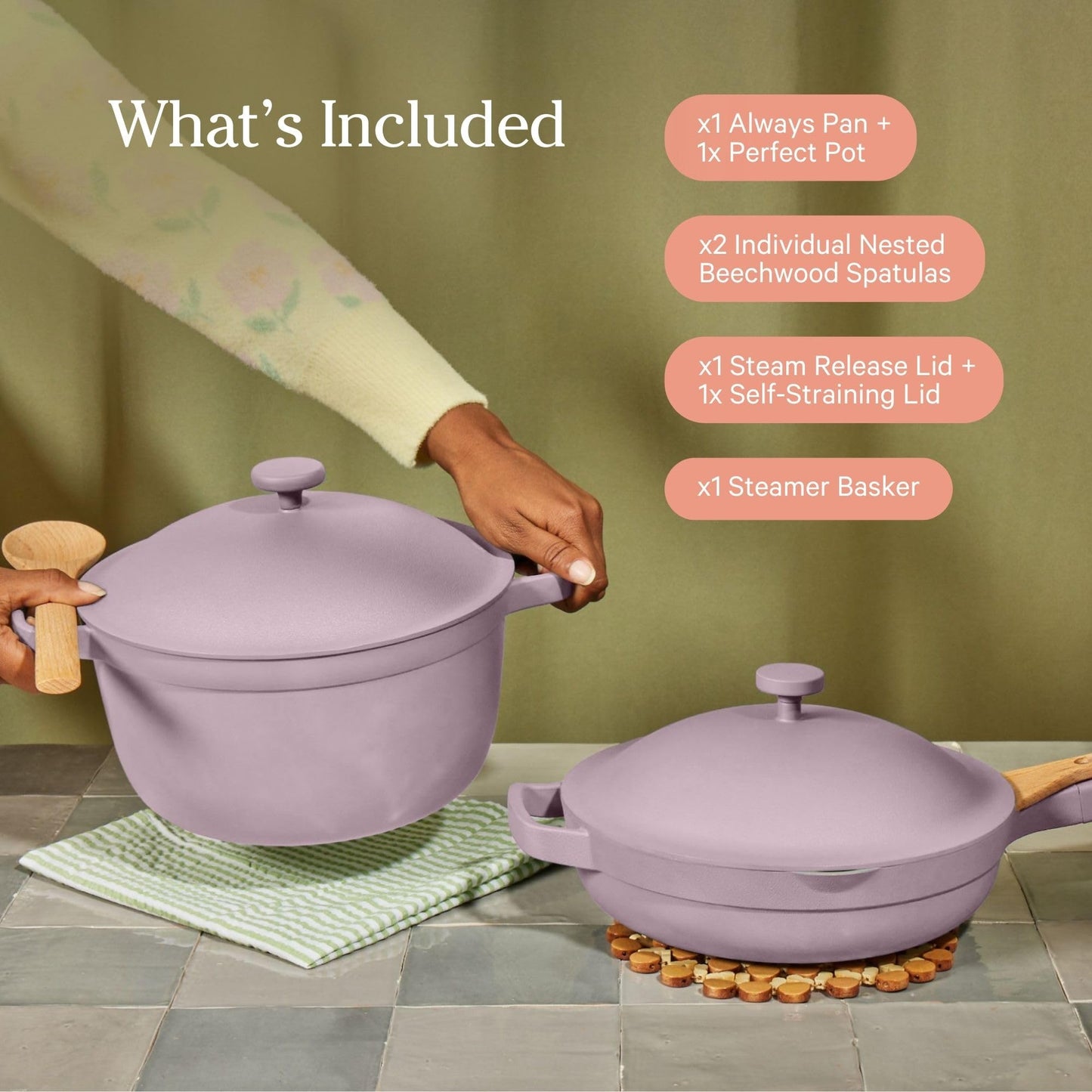 Our Place Cookware Duo | 7-Piece Ceramic Cookware Set with 10.5" Always Pan 2.0, 5.5 Qt Perfect Pot & Strainer Basket | Induction & Oven Safe up to 450°F | Nonstick, Non-Toxic Cookware | Char
