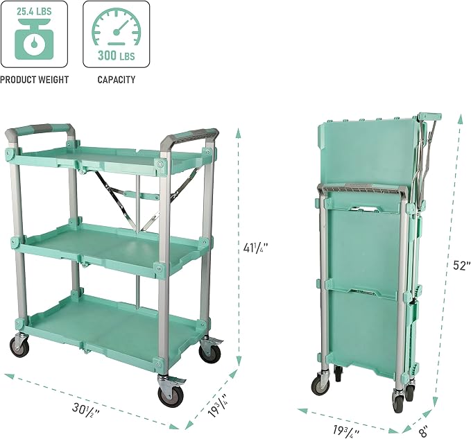 Olympia Tools 89-353 Pack N Roll Collapsible Service Cart, XL, 300LB Capacity, Teal