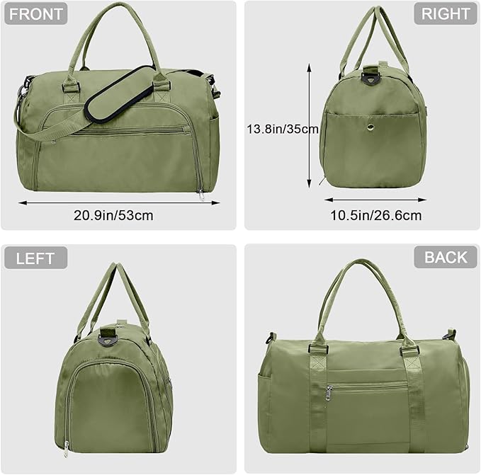 woogwin Gym Bag for Men & Women with Shoes & Wet Compartment Waterproof Duffle Bag for Travel Sports Workout Overnight Weekender(21",Army Green)