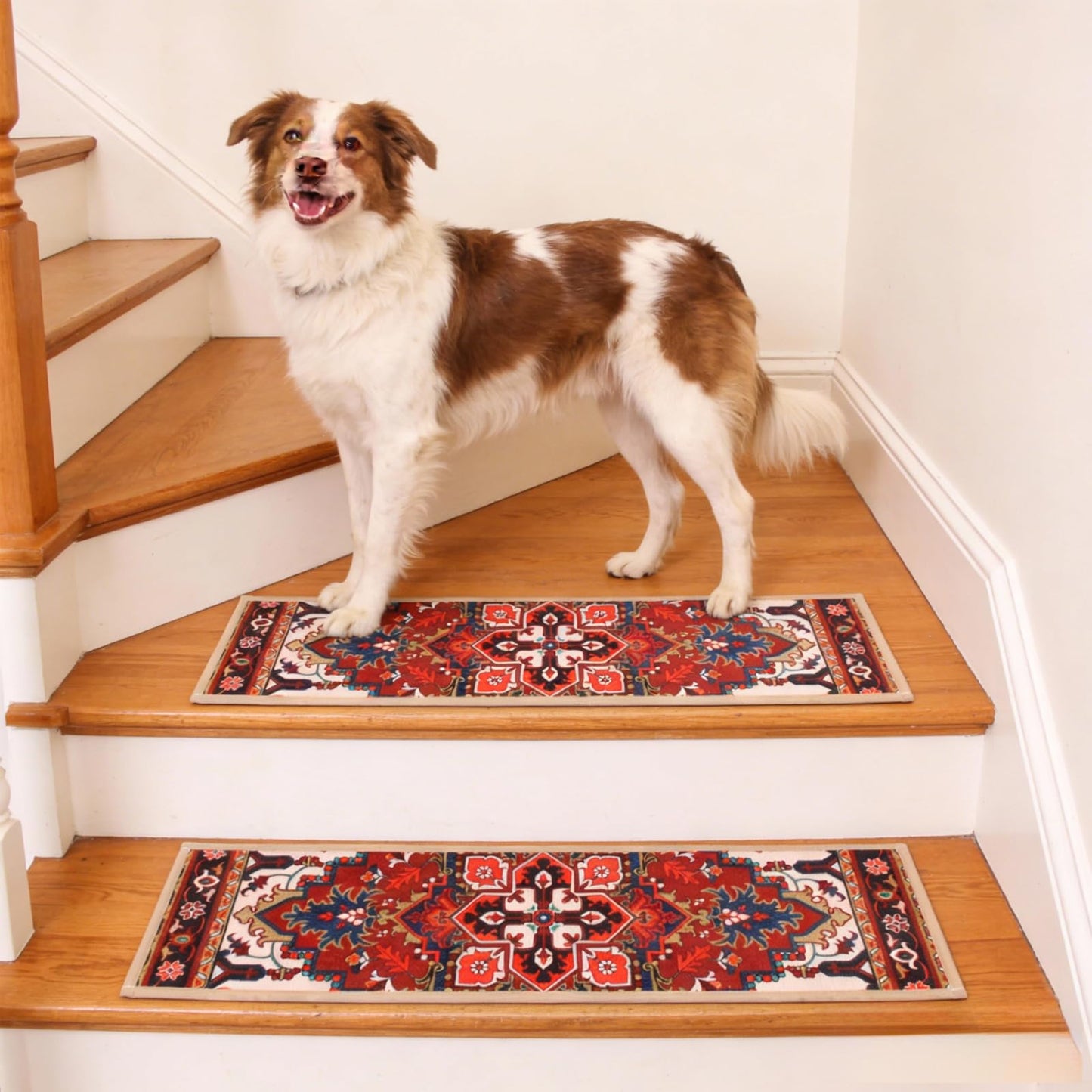 Stair Treads Non Slip 15 Pack 8" X 30" Stair Treads for Wooden Steps, Washable Self Adhesive Stair Runners Stain Resistant Stair Carpet, Edging Staircase for Kids Elders and Dogs (Style 1)