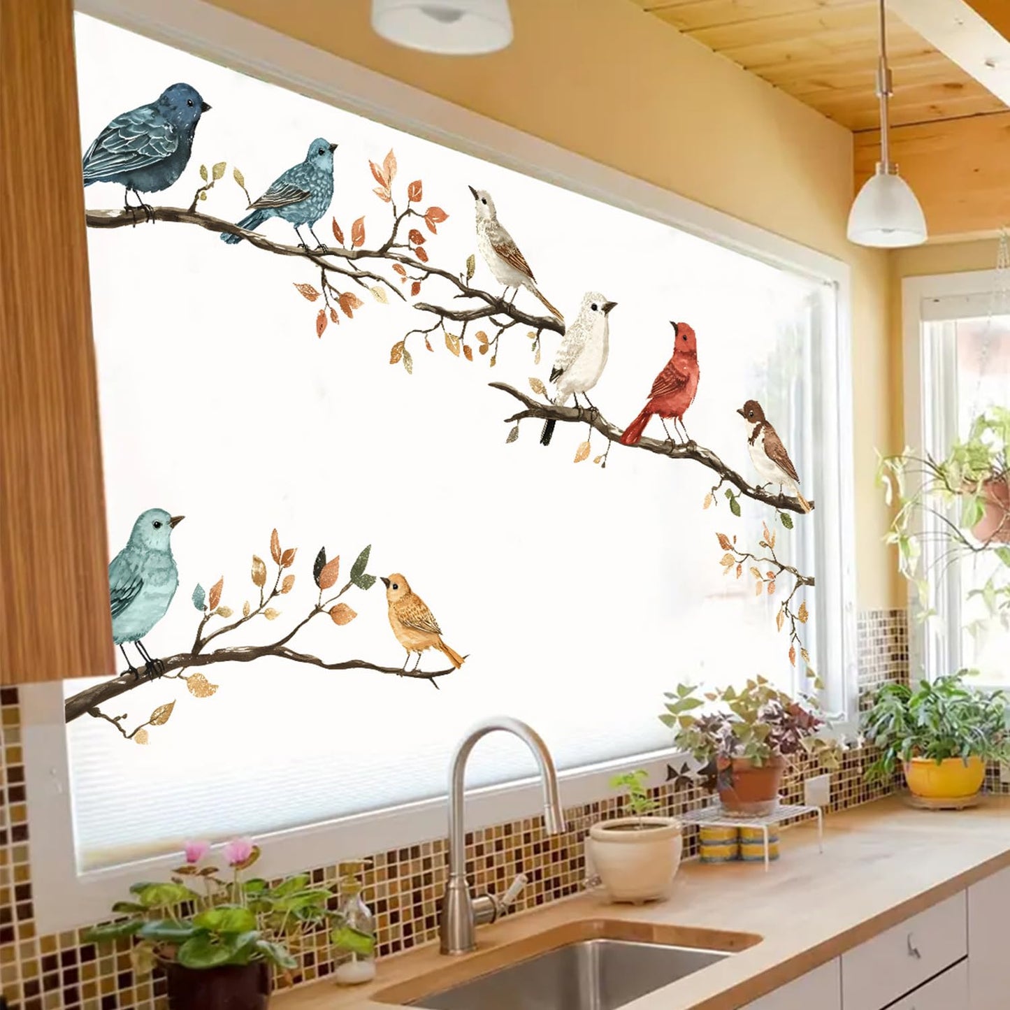 Nature Bird Branch Wall Decals – Removable Tree Branch Stickers with Birds & Autumn Leaves, Vinyl Wall Art Decor for Living Room, Bedroom, or Office