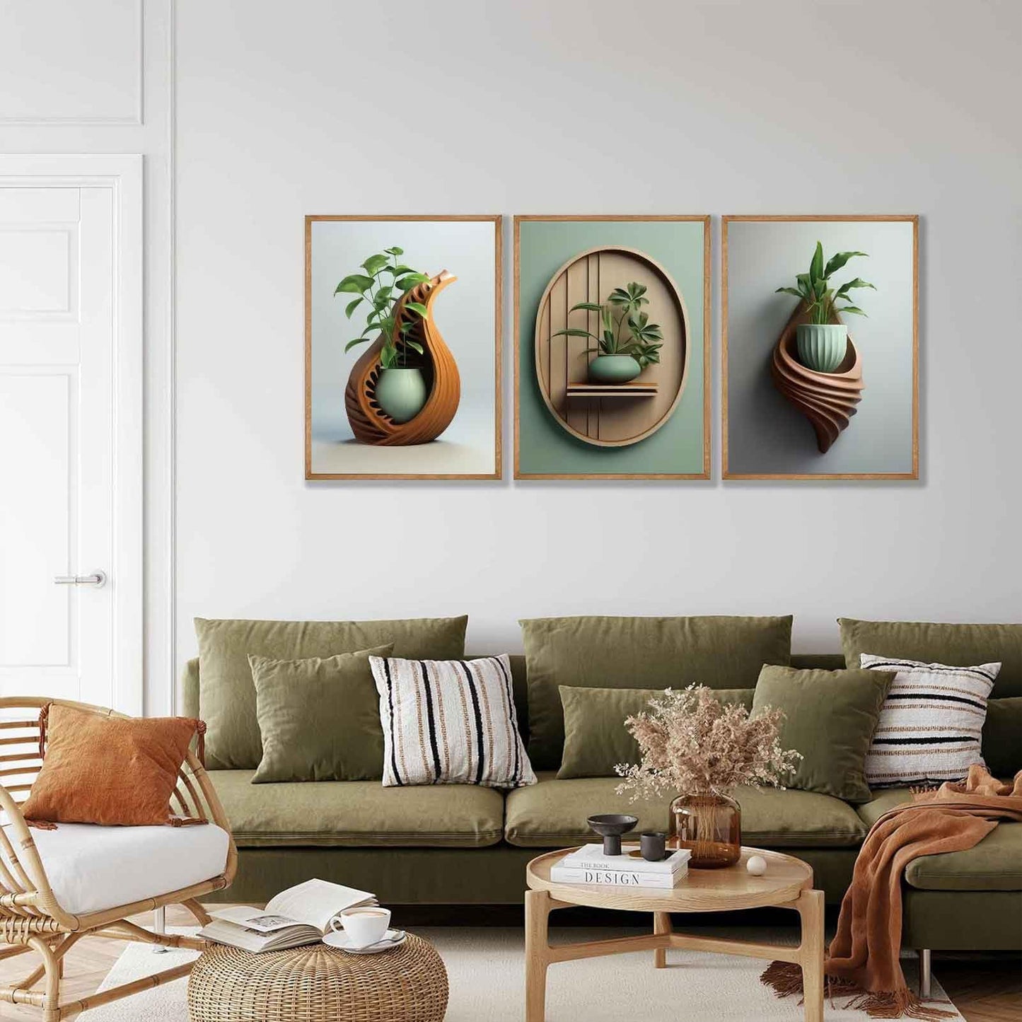 3Pcs Green Plant Floral Canvas Wall Art Modern Plants Potted Flowers Painting Decor Pictures Neutral Floral 2D Bloom Posters Prints for Kitchen Office Living Bathroom Bedroom Decoration No Framesd