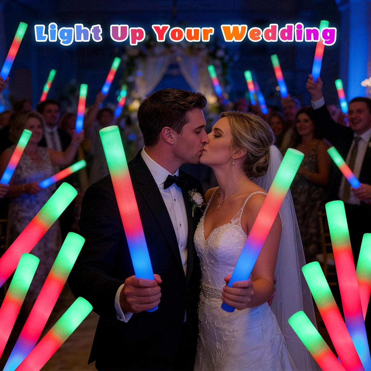 SHQDD 56PCS Foam Glow Sticks Bulk, Light up Foam Sticks with 3 Modes of Color Flashing, Glow Sticks Party Pack, Light up in the Dark Party Supplies for Wedding, Concert, New Year, Halloween