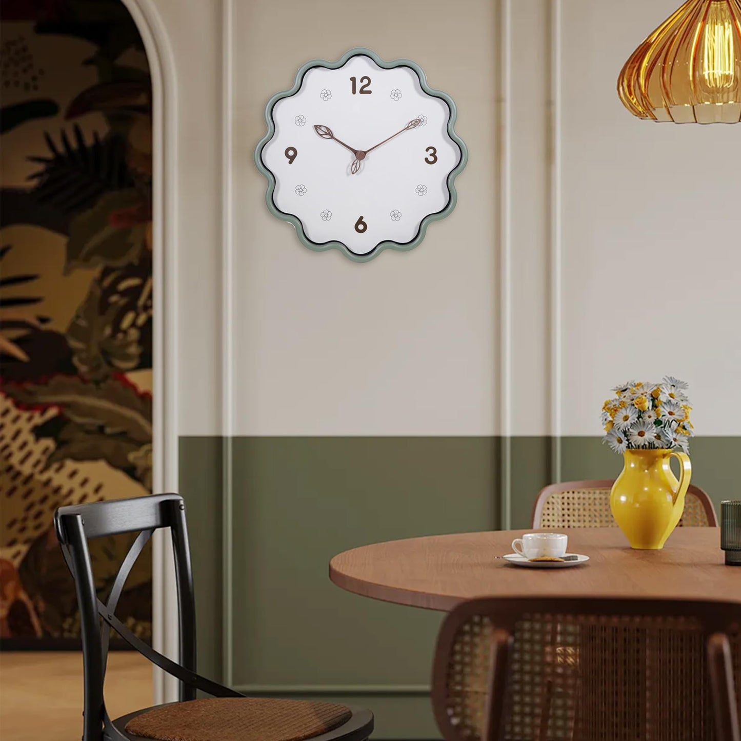 QIYAODECO Wall Clock, Modern Small Wall Clocks Battery Operated 14 Inch, Silent Non-Ticking Analog Classic for Office, Home, Living Room, Bathroom, Kitchen, Bedroom, School(Light Green)