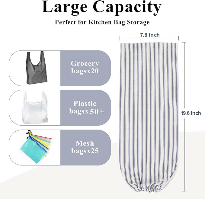 TOGETRUE Plastic Bag Holder, Wall Mount Grocery Bag Holder, Reusable Trash Bags Organizer for Home Kitchen Pantry Decor (Blue)