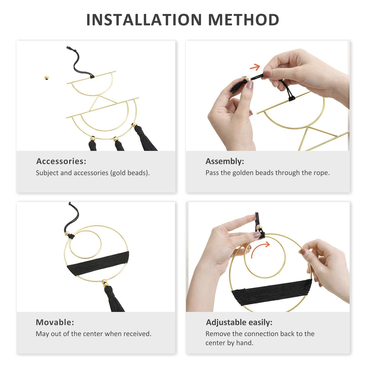 Mkono 2 Pcs Small Macrame Wall Hanging Boho Decor Cute Home Art Ornament with Gold Metal Ring for Bedroom Living Room Nursery Bathroom, 12.6''H x 7.6''W and 11.5''H x 5.9''W, X-Small