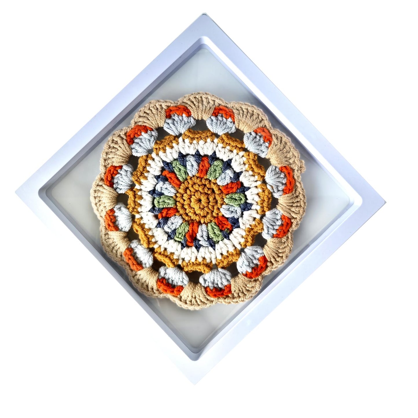 5.9 Inch Handmade Crochet Coaster, Non-Slip Cotton Drink Coaster with Oriental Traditional Nine-Color Deer Mural Motif, for Home Office Use, for Art Lovers & Housewarming
