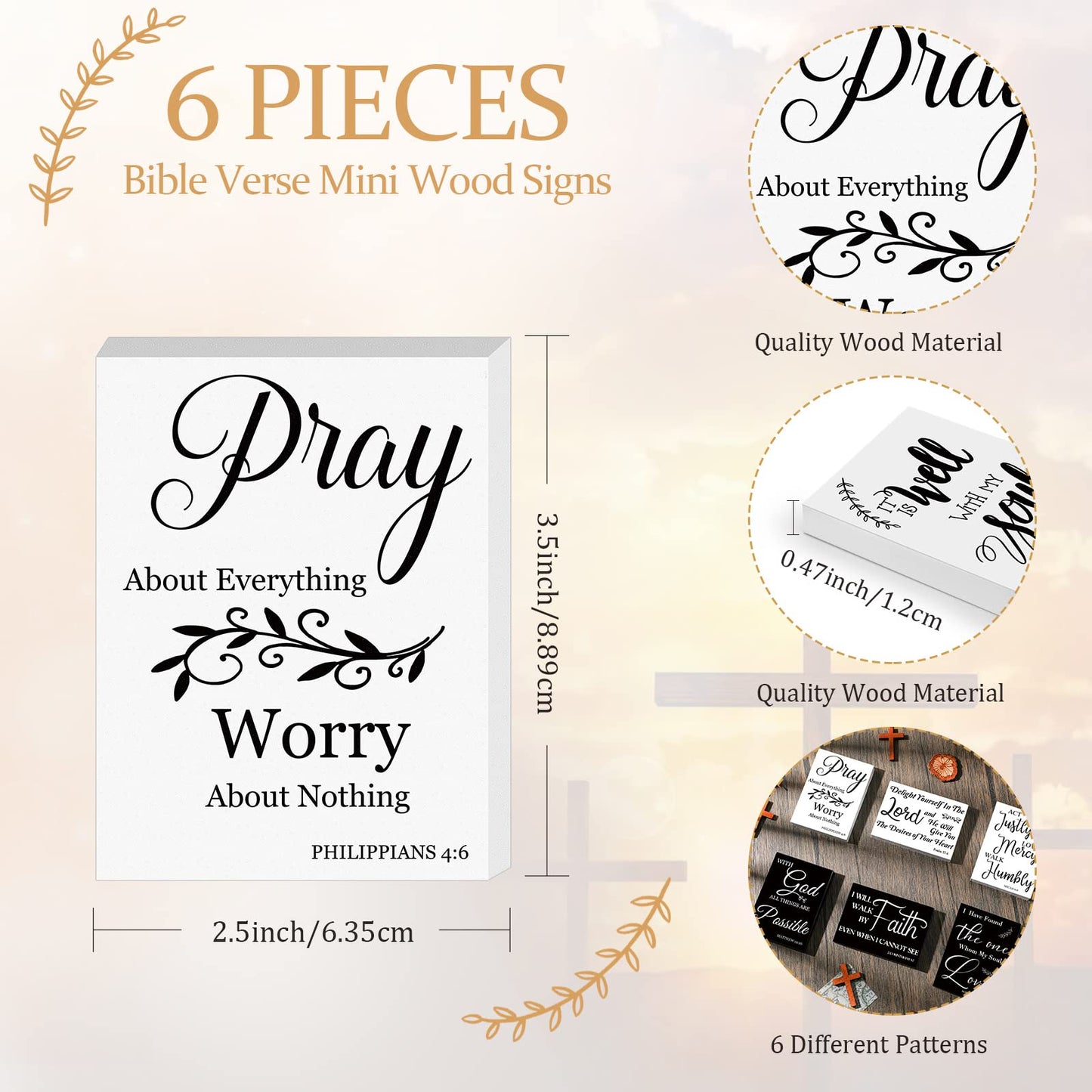 6 Pcs Mini Christian Wooden Signs Bible Verse Decor Inspirational Scripture Wood Block Be Still and Know Religious Plaque Art Church Party Favor Wall Home, 3.5x2.5x0.47 in(Cute Style)