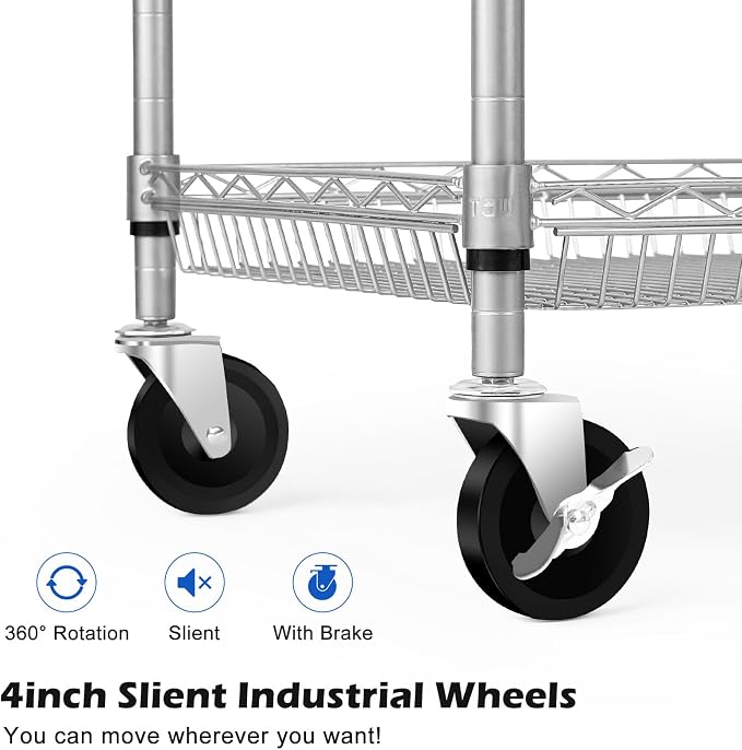 WDT Heavy Duty 2 Tier Rolling Cart, NSF Listed, 660Lbs Capacity, Commercial Grade Metal, 35.63"x18.1"x33.93"