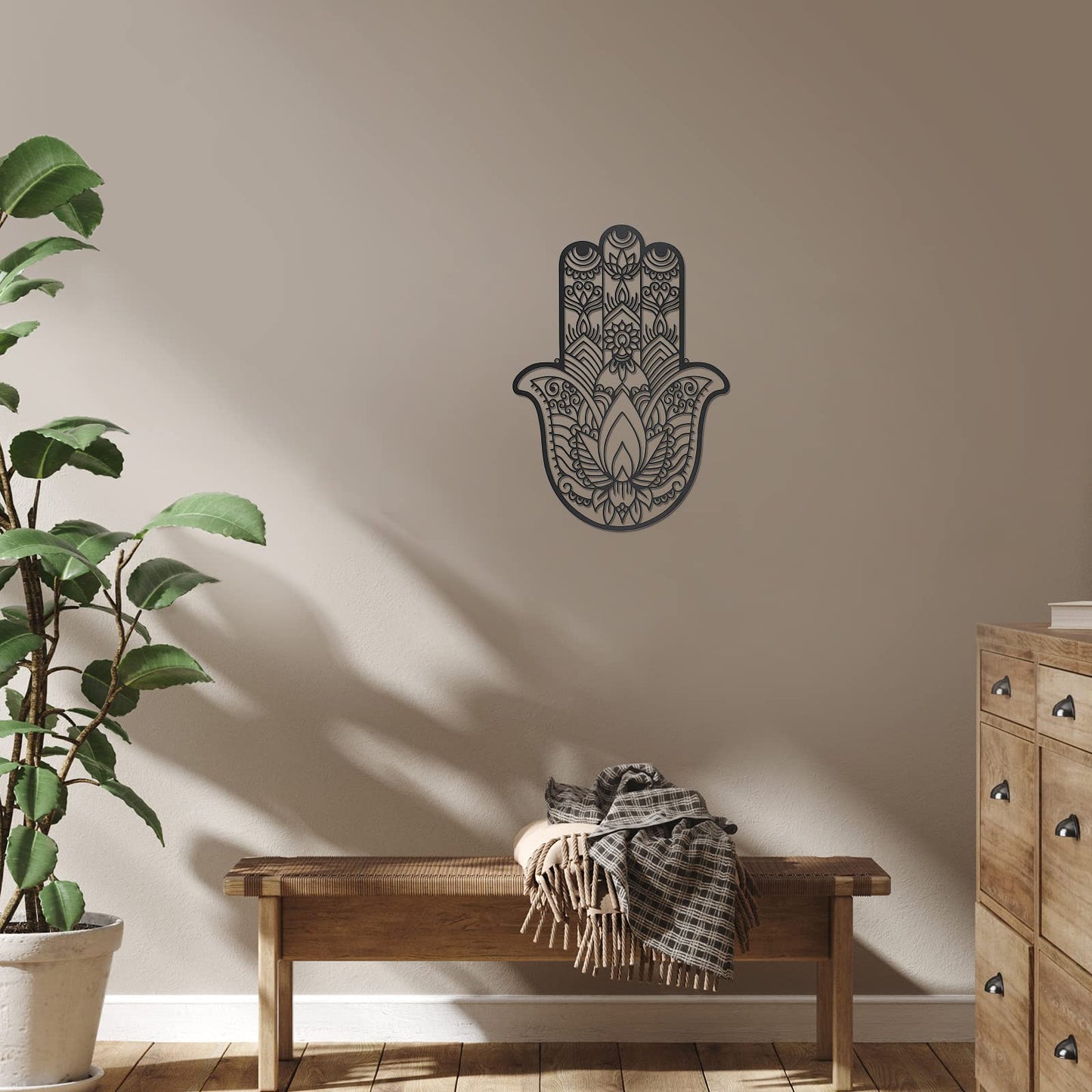 Lounsweer Hamsa Hand Wall Decor Geometric Meditation Decor Sacred Geometric Walling Boho Spiritual Art for Bedroom Yoga Room Minimalist Aesthetic Ornament Ideal Housewarming Gift