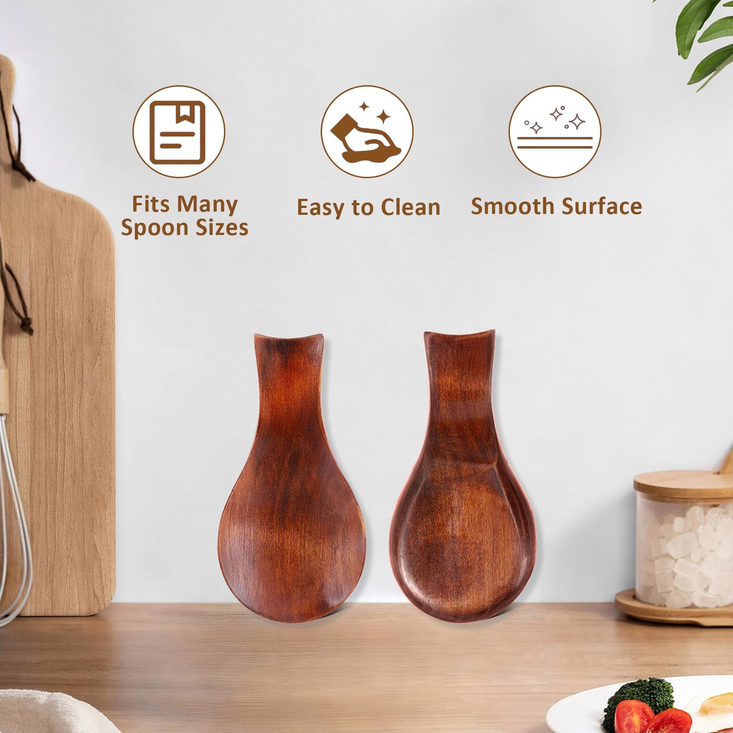 1 PCS Wooden Spoon Rest for Kitchen Counter, Smooth Wood Spoon Holder for Stove Top, Perfect Wood Utensil Rest for Spatula, Modern and Rustic Utensil Holder for Farmhouse (7.17"×3.62")