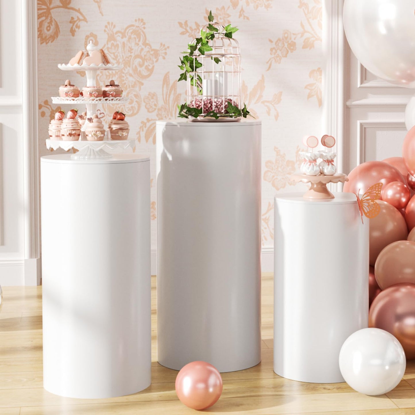 Baotree White Cylinder Pedestal Stands for Party- 3 Pieces , Large White Cake Stand, Pedestal Display Plinth Pillars for Wedding Ceremony Birthday Party Art Decor--35.4''(L),29.5''(M),23.6''(S)
