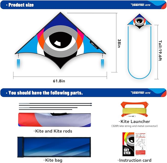 Delta Kites for Kids & Adults，Extremely Easy to Fly，Single Line Beach & Park Kite for Family Outdoor Games & Activities (Eye of The Sky)