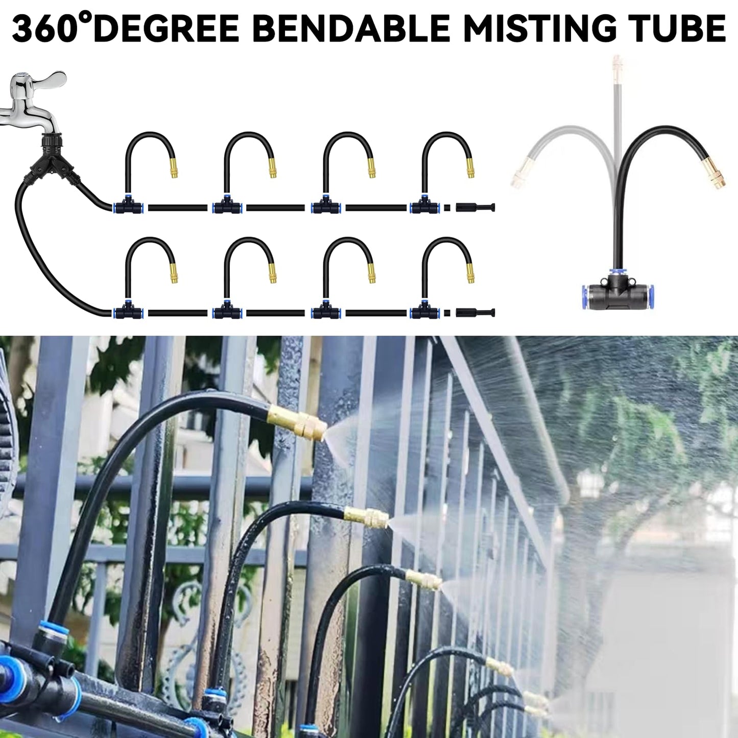 98.4Ft Drip Irrigation System, 360° Bendable Drip Irrigation Kit Automatic Irrigation System for Garden, Adjustable Garden Watering Misting System for Greenhouse, Yard, Lawn, Plant