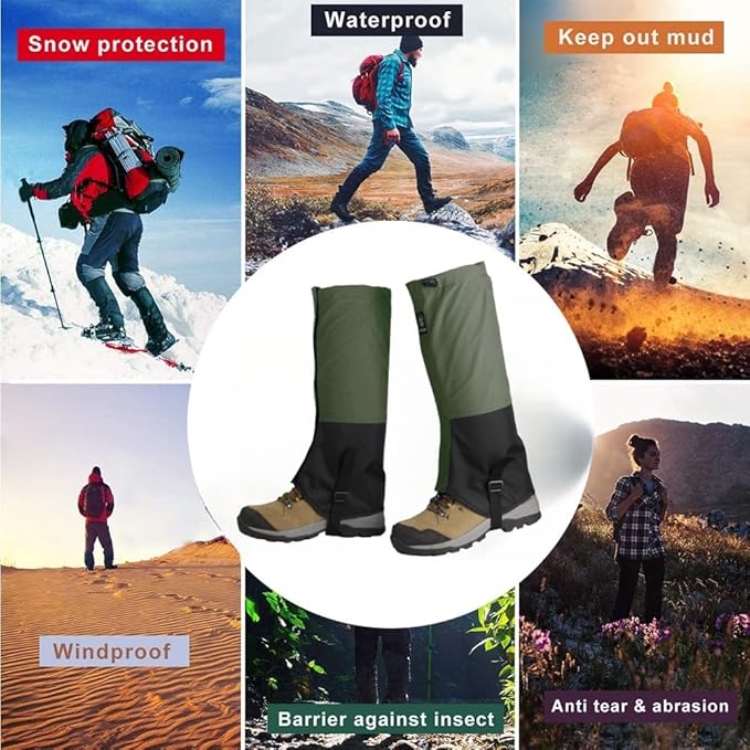 Waterproof Hiking Gaiters,Snow Boot Gaiters with Rubber Foot Strap,Lightweight and Adjustable,for Men and Women Hiking,Skiing,Mountaineering,Walking,etc.