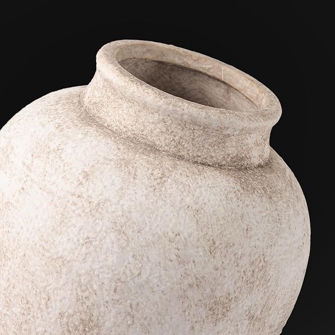 Ceramic Flower Vase, Rustic Farmhouse Decorative Vase Pottery Pampas Grass Vases for Home Decor Table Living Room Entryway Mantel Bookshelf Bedroom Bathroom Kitchen - 6.7" D