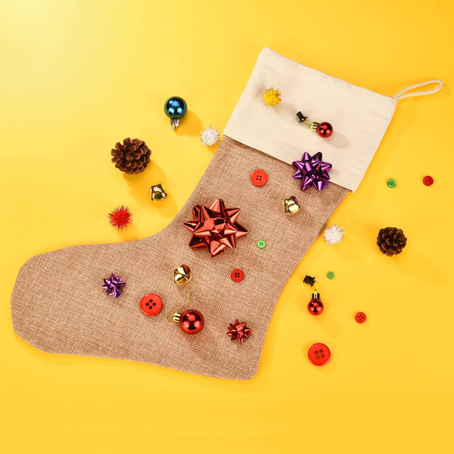 Sunshane Burlap Christmas Stockings Xmas Fireplace Hanging Stockings Decoration Stockings for Christmas Decoration DIY Craft (Flaxen, 4)
