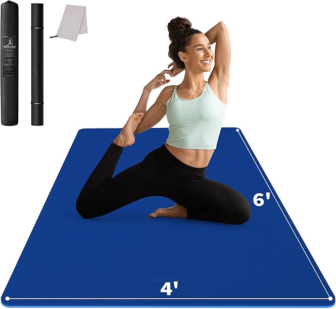 CAMBIVO Large Yoga Mat (6'x 4'), Extra Wide Workout Mat for Men and Women, Yoga Mat Thick 1/3 &1/4 Exercise Mats for Home Workout, Yoga, Pilates (Black,1/4 inch)