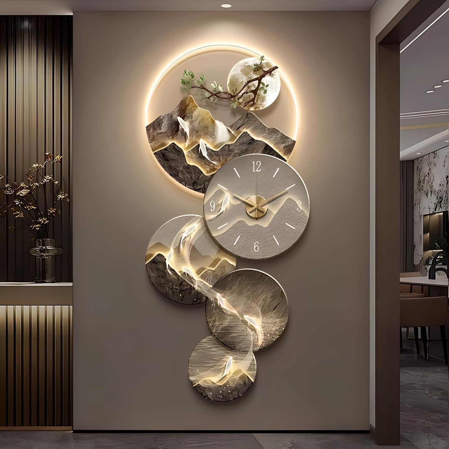 SQXLXDD 3D Wall Art Decor Clock, Large Wall Hanging Sculpture Painting with LED Light, Modern Home Decorative Wall Clock Art Decorations Lamp for Living Room Bedroom Entrance Office Decor