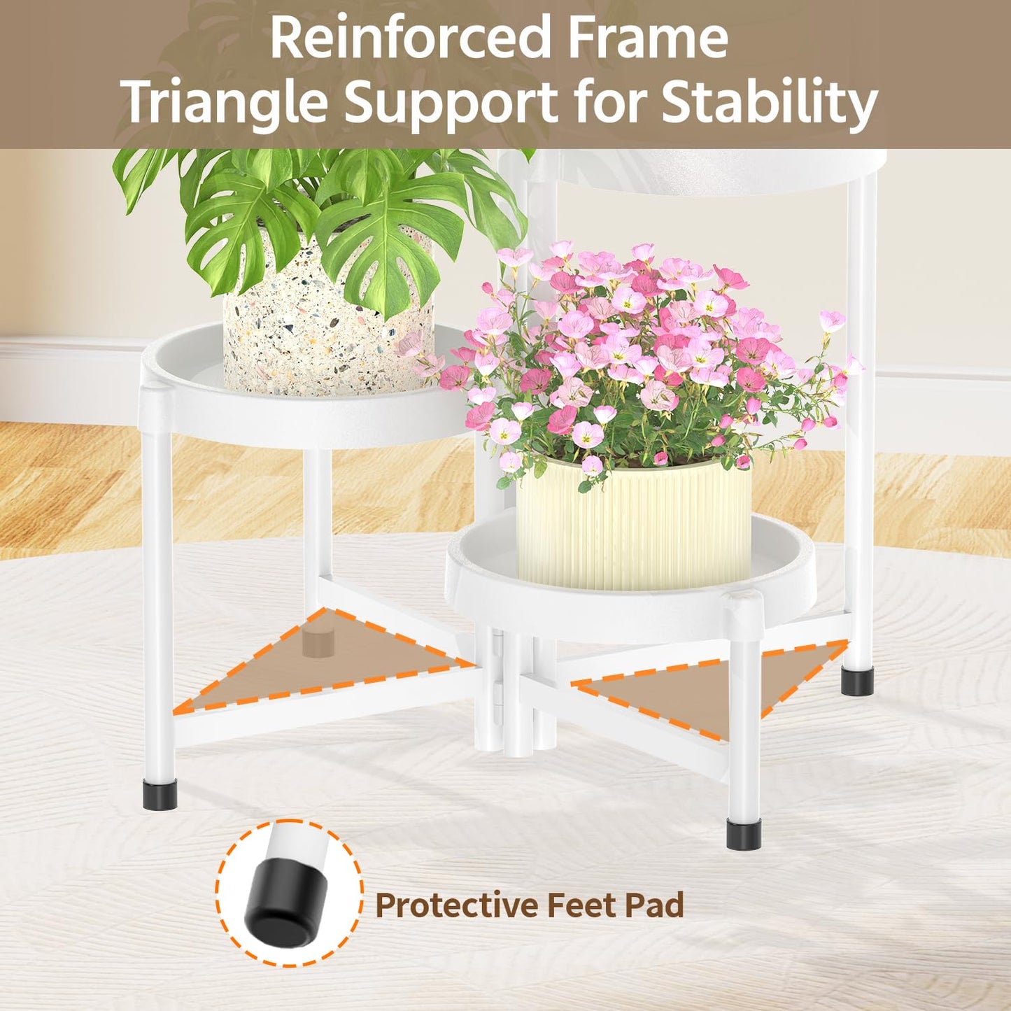 LASZOLA 5 Tiered Plant Stand Indoor Outdoor with Plastic Tray, Corner Folding Tall Flower Display Rack, Modern Plant Holder Shelf for Outdoor Patio Porch Garden Office Living Room, White