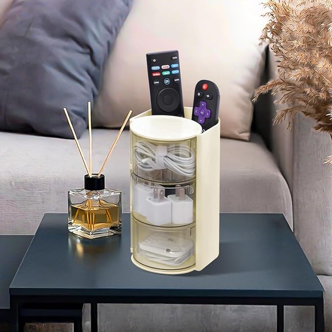 Hair Accessories Organizer with Hair Brush Holder, Rotatable Makeup Brush and Jewelry Storage Box for Hair Clips, Earrings, Necklaces, Bracelets, Rings, and Daily Accessories (Off White,3-Layer)