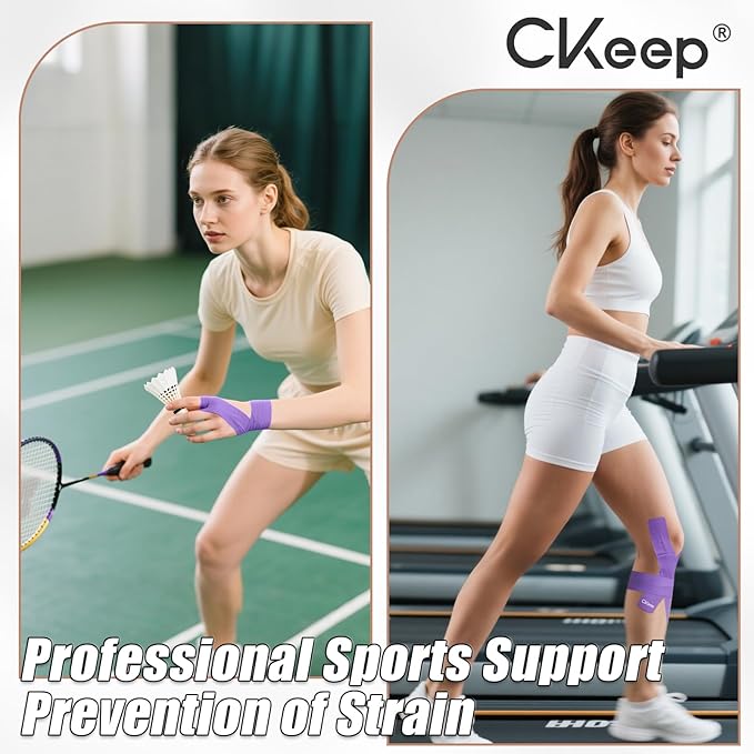 CKeep 4 Rolls Kinesiology Tape, Original Cotton Elastic Athletic Tape, 20 Precut 10" Strips Each, Purple, Ideal for Muscle Support & Injury Prevention