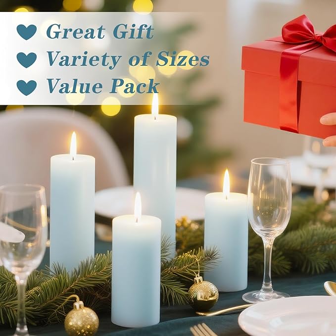 18 Pcs Blue Pillar Candles Bulk Set，Hurricane Candlesï¼? Different Lengths (6 Each)，Dripless Unscented Smokeless，Gives You a Better Atmosphere When Organizing Wedding or Event Party.