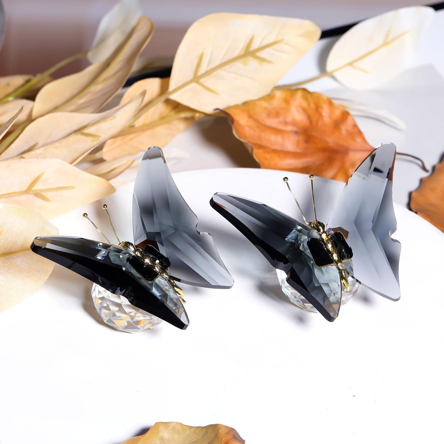 Arikyrist 2 pcs Crystal Grey Butterfly Gifts for Women Butterflies Lovers Glass Butterfly Figurines Animal Statues for Desk Office Home Decor