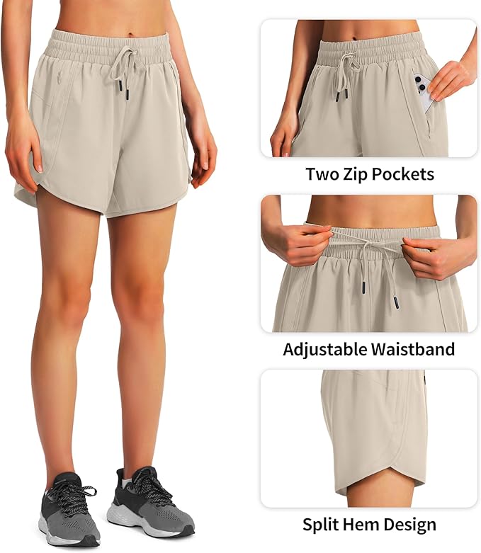 Ksmien Women's 5" Athletic Running Shorts Quick Dry Lightweight Workout Gym Shorts with Zipper Pockets UPF 50+