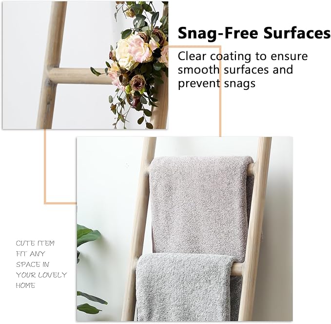 FUIN Fully Assembled 5ft Wood Blanket Ladder Living Room Decorative Wall Leaning Farmhouse Quilt Display Holder Rustic Wooden Towel Rack for Bathroom, Natural & Graywashed
