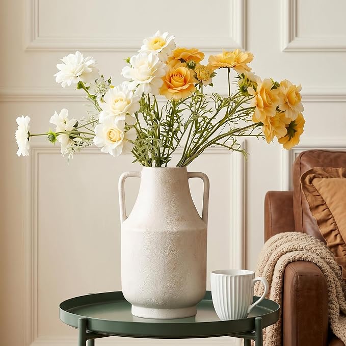 Ceramic Flower Vase, 10.7in Farmhouse Table Rustic Vases, Small Flower Terracotta Vases for Home Decor, Living Room,Table, Handcrafted (Antique)