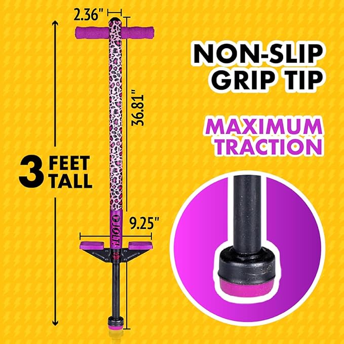 Flybar Pogo Stick for Kids, 40 to 80 Pounds, Perfect for Beginners, Easy Grip Foam Handles, Anti-Slip Foot Pegs, Outdoor Toys for Boys, Jumper Toys for Girls, Outside Toys for Kids (Jolt, Leopard)
