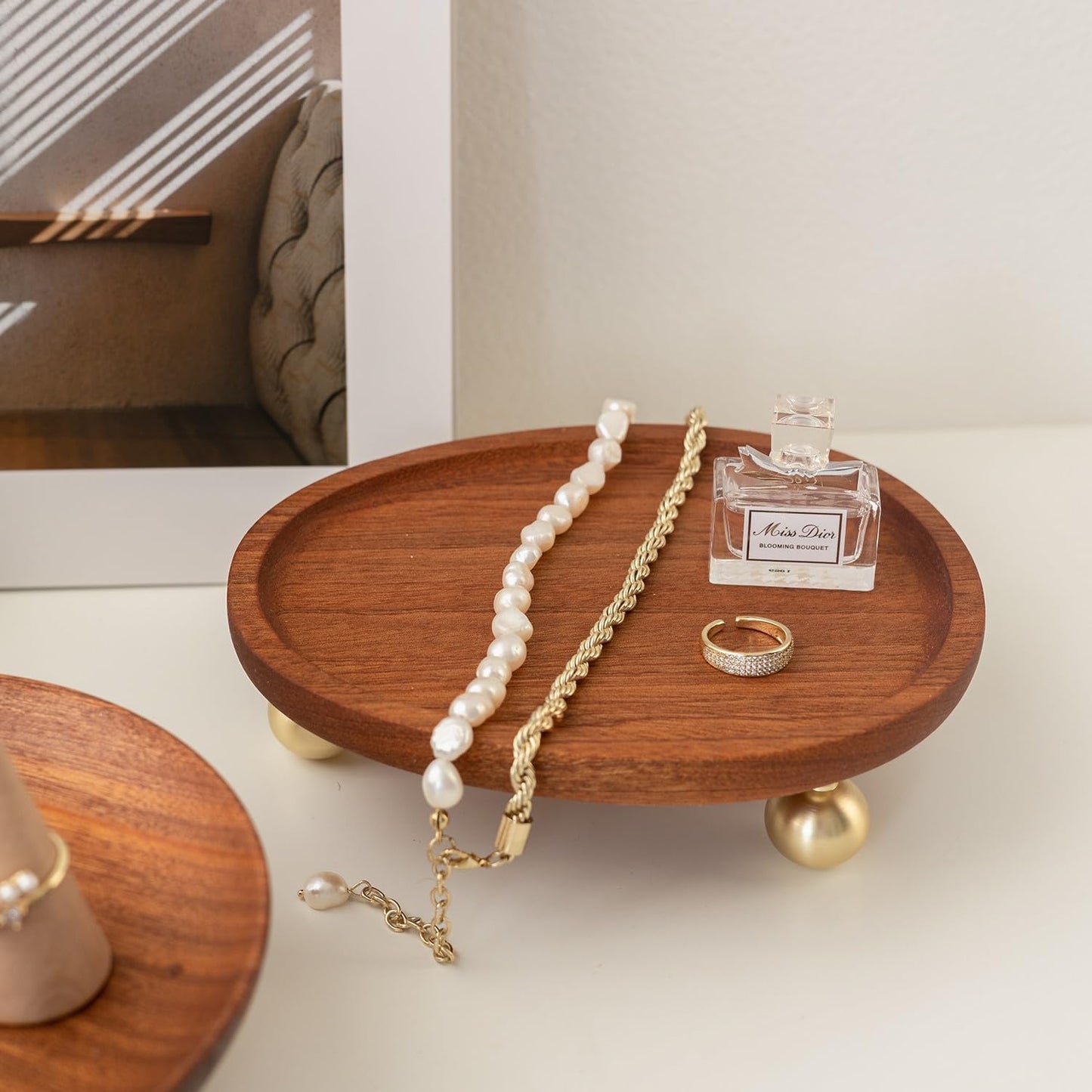 topathleticstore Wooden Jewelry Display Tray, Mothers Day Gifts Presentation Tray, Organizer for Rings, Necklaces, Earrings, Catchall Holder, Trinket Dish, Key Tray (Oval)