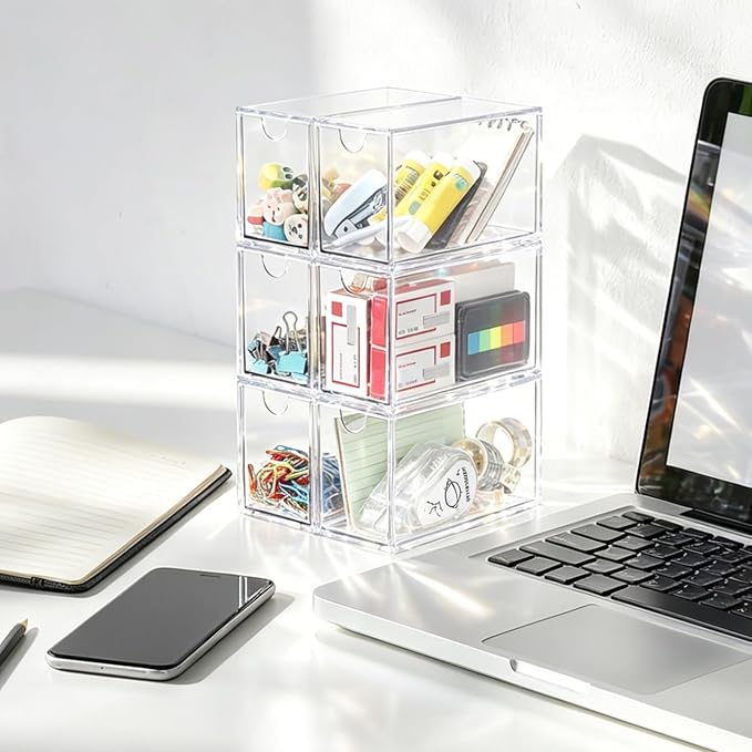 ELLDOO 6 Drawers Tea Bag Organizer, Clear Acrylic Stackable Tea Bag Storage Holder for Kitchen Pantry, Coffee Pod Snack Storage for Countertop Cabinet