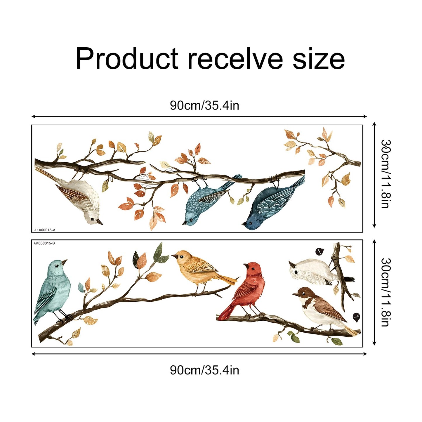 Nature Bird Branch Wall Decals – Removable Tree Branch Stickers with Birds & Autumn Leaves, Vinyl Wall Art Decor for Living Room, Bedroom, or Office