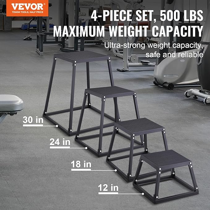 VEVOR Plyometric Jump Box, 18 Inch Plyo Box, Steel Plyometric Platform and Jumping Agility Box, Anti-Slip Fitness Exercise Step Up Box for Home Gym Training, Conditioning Strength Training