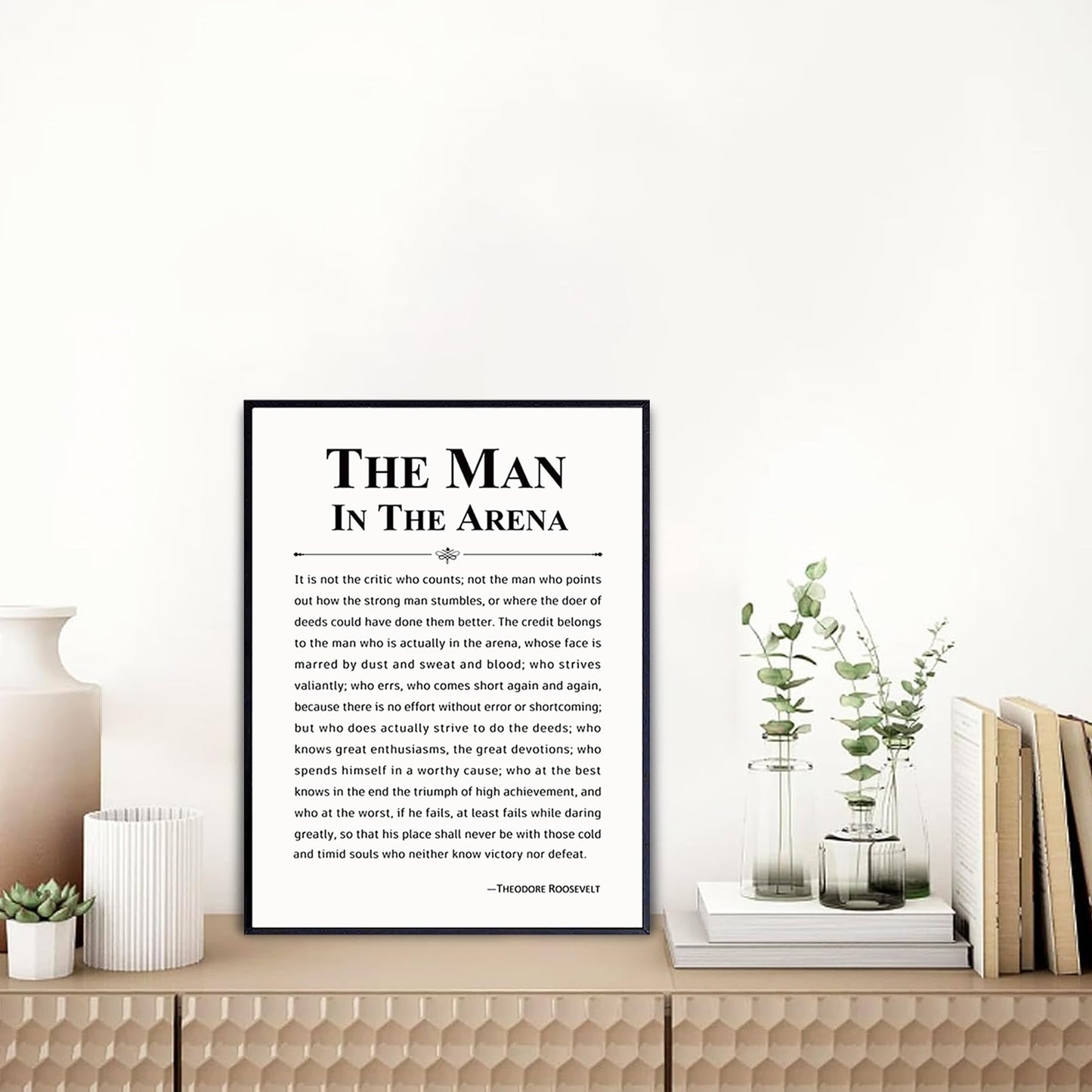 Howwii Inspirational Wall Art Office Decor The Man in the Arena Motivational Positive Quote Canvas Print Gift for Men&Women Framed Canvas Wall Decor 12”x16”