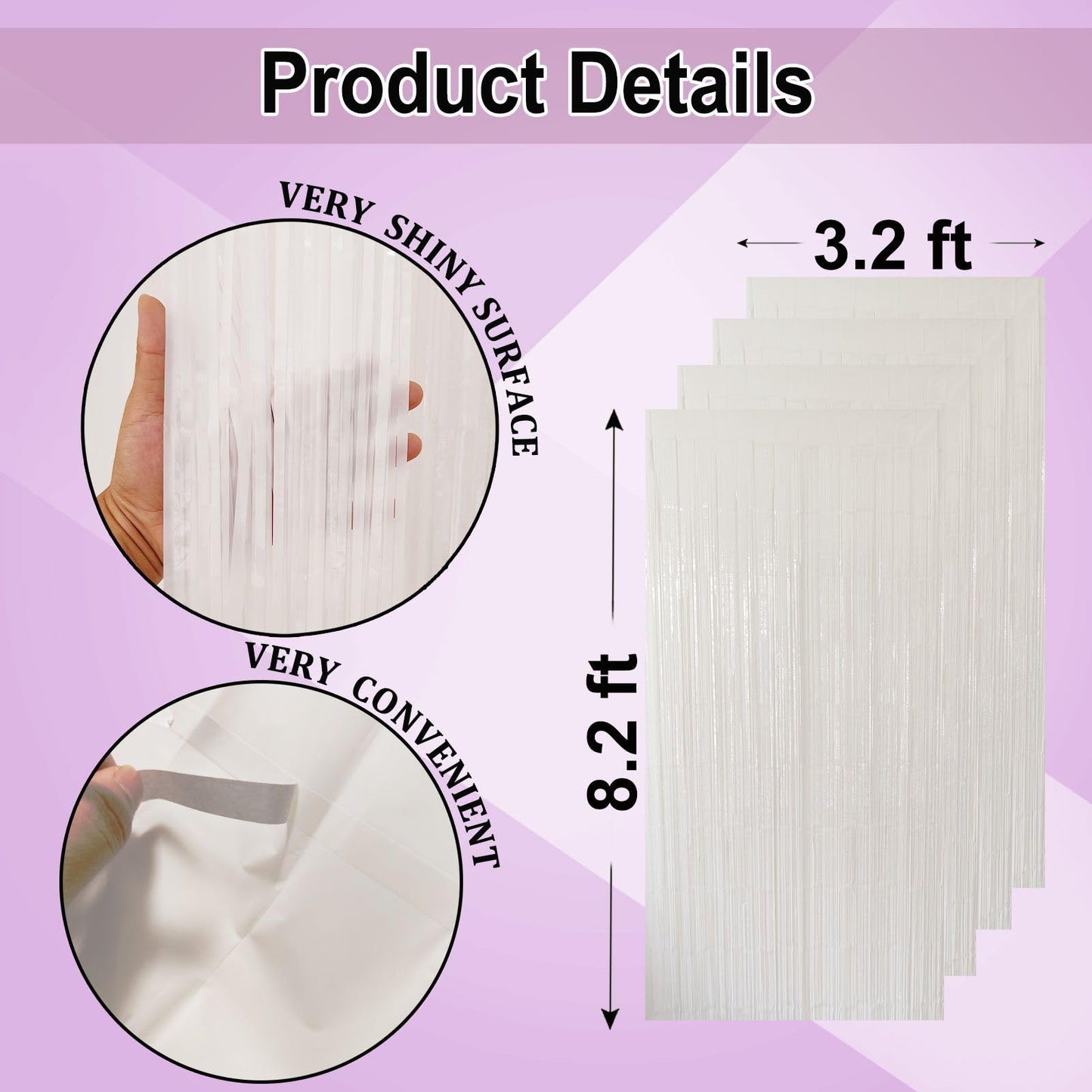 White Fringe Backdrop Curtains for Parties - 4 Pack of 3.2x8.2ft White Streamers Curtain Photo Backdrop for Wedding Birthday Bridal Shower Bachelorette Christmas Party Decorations